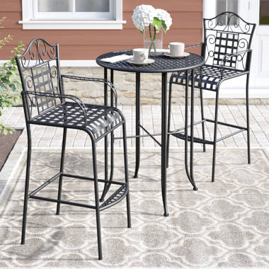 Outdoor wrought iron bar height table and discount chairs